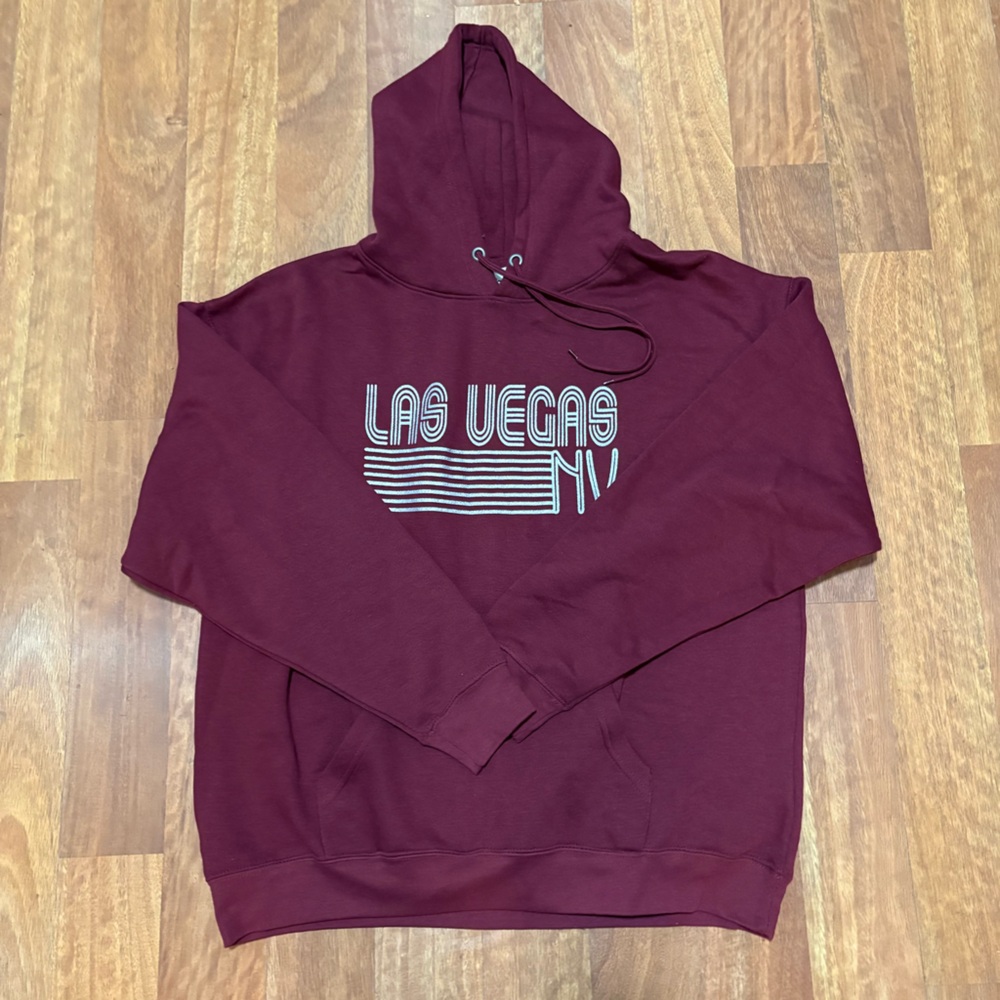 Las Vegas Graphic Hoodie Sweatshirt Maroon Mens Size Large